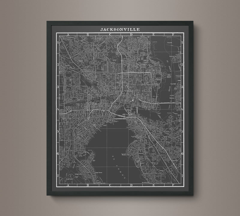 1950s Monochromatic Map of Jacksonville