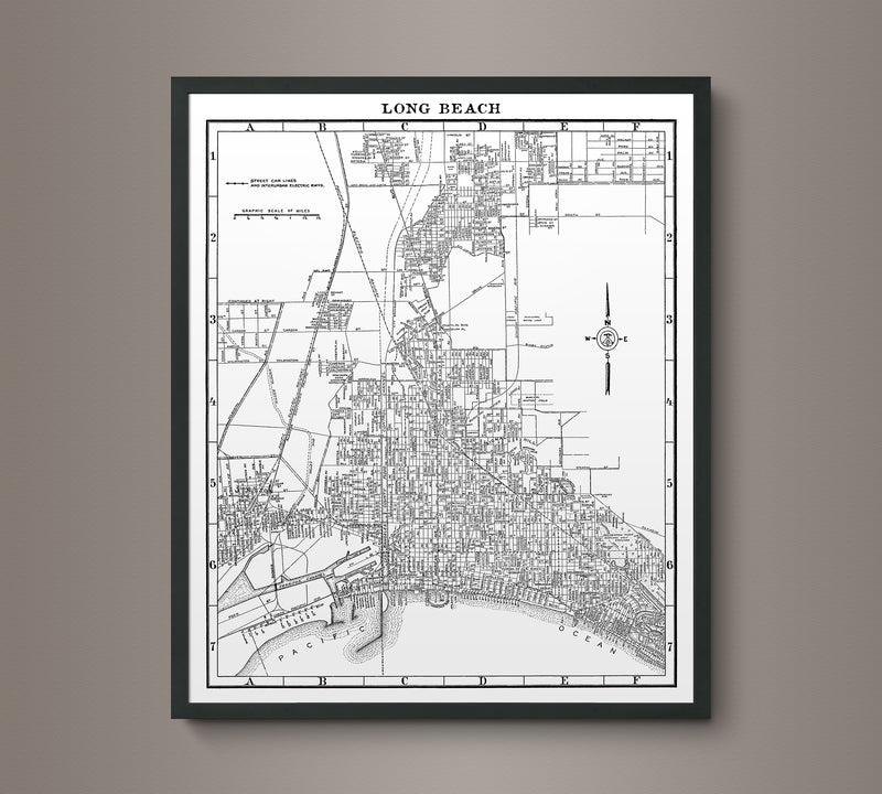 1930s Monochromatic Map of Long Beach