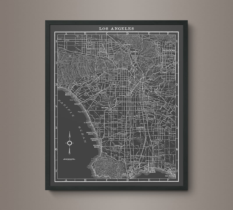 1930s Monochromatic Map of Los Angeles