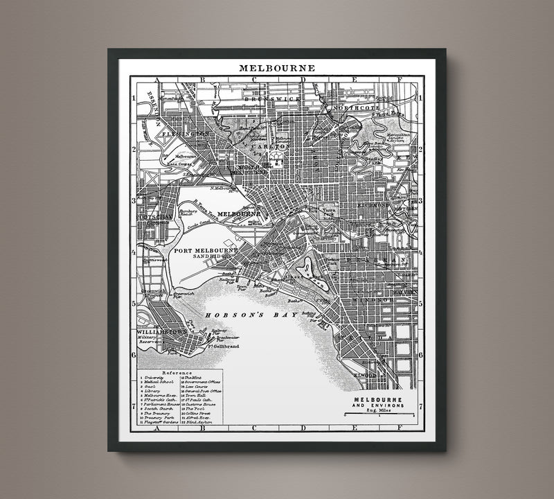 1900s Lithograph Map of Melbourne