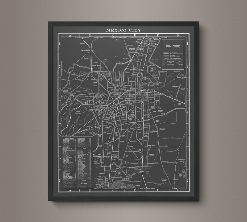 1950s Monochromatic Map of Mexico City