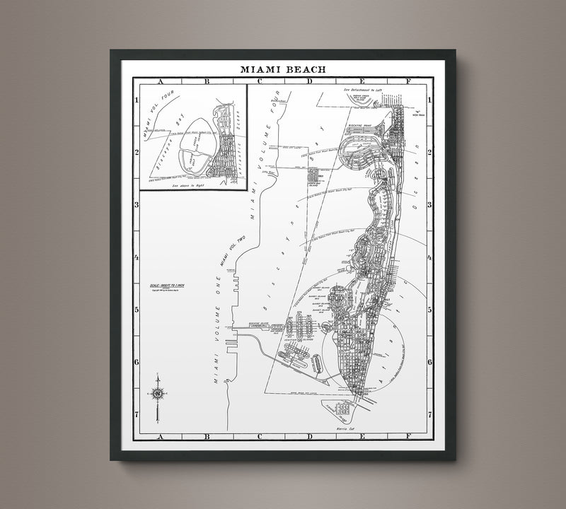 1940s Monochromatic Map of Miami Beach