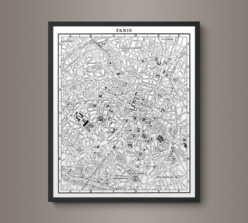 1900s Lithograph Map of Paris