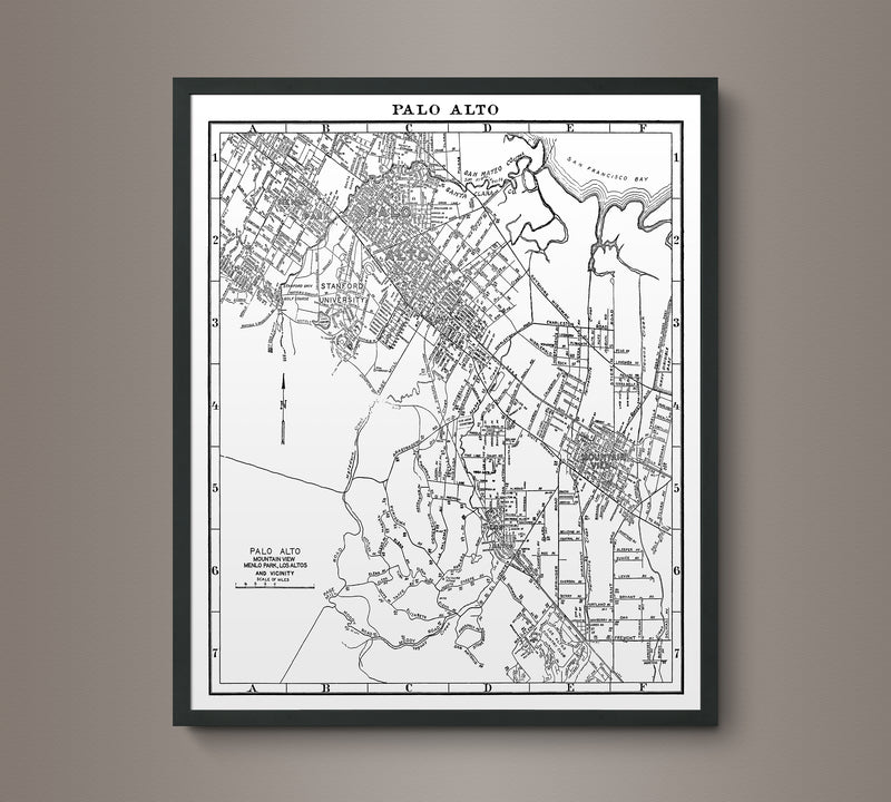 1930s Monochromatic Map of Palo Alto