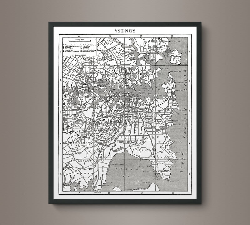 1900s Lithograph Map of Syndey