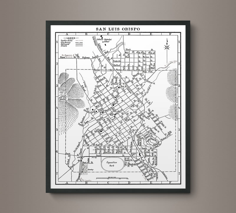 1920s Monochromatic Map of San Luis Obispo