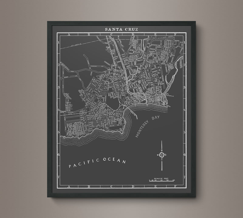 1930s Monochromatic Map of Santa Cruz