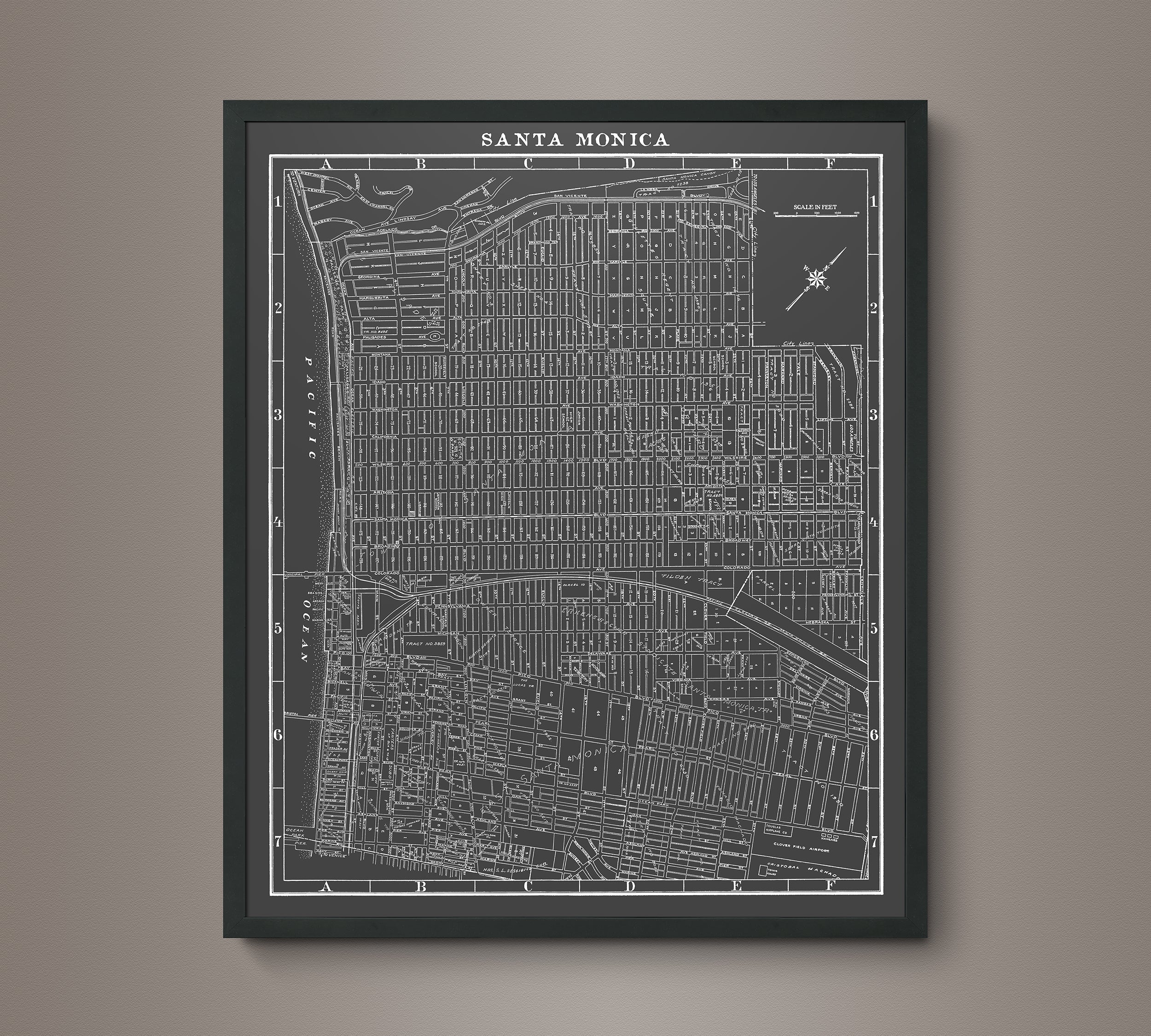 1930s Monochromatic Map of Santa Monica – Art Circa