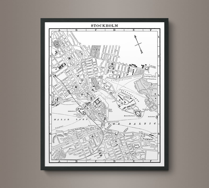 1900s Lithograph Map of Stockholm