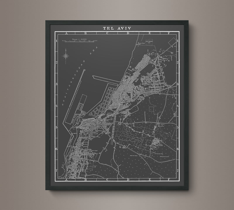 1920s Monochromatic Map of Tel Aviv