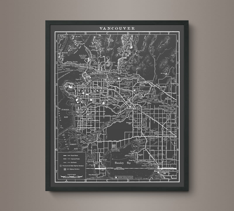 1950s Monochromatic Map of Vancouver